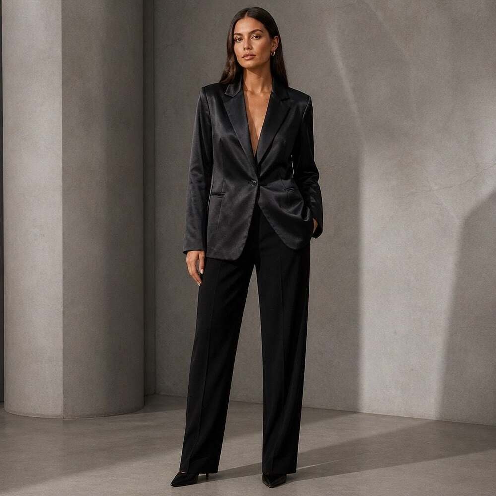 ASOS DESIGN Black Satin Single-Button Blazer Jacket